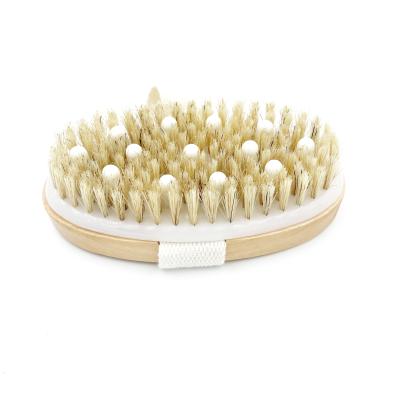 China EXFOLIATE Personal Skin Care Tools Wholesale Lotus Wood PE Pad With Boar Stiffens Dry Cleansing Brushes For Skin for sale