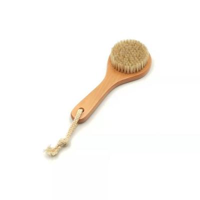 China EXFOLIATE Customized Eco Friendly Anti Cellulite Natural Boar Stiffens Dry Brush With Wood Handle Cotton Rope for sale