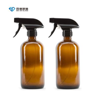 China Personal Care BAIDE Silicone Sleeve 500ml 16oz Empty Luxury Boston Round Glass Bottle Room Spray Glass Bottle with Trigger Sprayer for sale