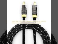 Toslink Gold Interface Plated Textured Shell Black Knited Rope 1.2M For Audiophile Subwoofer Speaker