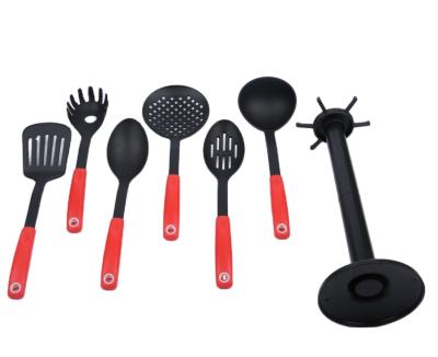 China Food Grade Sustainable Nylon Head Kitchen Utensils OEM 7 Pcs Heat Resistant Kitchenware Cookware Set With Storage Bucket for sale