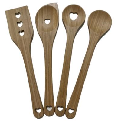 China Factory Wholesale High Quality Disposable Kitchen Bamboo Spoon Spatula 4 Pieces Bamboo Heat Resistant Utensils for sale