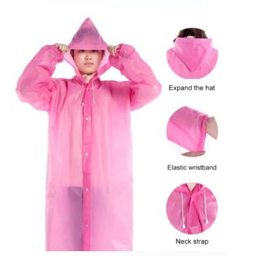 China Fashion Custom Made Rainproof Poncho EVA Raincoat Transparent Hooded Adult Raincoat for sale