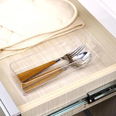 China Creative Viable Plastic Transparent House Desk Storage Box PET Buffet Cutlery Cutlery Drawer Organizer Tray for sale