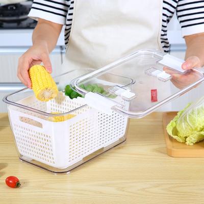 China Creative Freshness Preservation Chamber Plastic Food Salad Vegetable Storage Containers Kitchen Food Fruit Storage Airtight Organizer With Drainer for sale