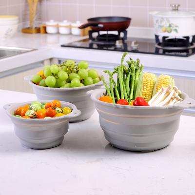 China Portable Storage Organizer Kitchen Fruit Vegetable Basket Silicone Folding Drain Kitchen Wash Basket For Fruit for sale