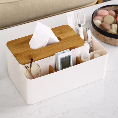 China Bedroom Viable Creative Household Desktop Storage Boxes For Scissor Remote Control Tray Napkin Lid Tissue Plastic Bamboo Storage Box for sale