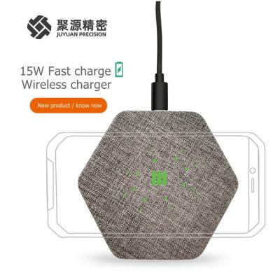 China Qi Certified Mobile Phone Portable Fast Chargers QI Certificated Wireless Charger Pad Fashion Fabric Textile Hexagon Shape for sale