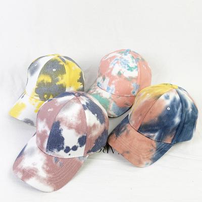 China COMMON Adjustable Hole Ladies Tye Dye Hat With Pony Tail Baseball Hat Colorful Pony for sale