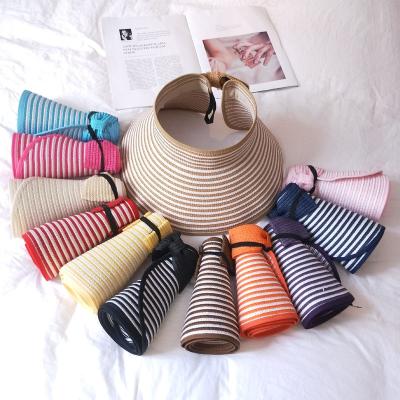 China Wholesale Straw Hat Striped Color Visor Foldable Beach Straw Sun Visor for sale