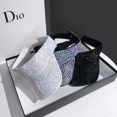 China New Image Ladies Fashion Bling Diamond Visor Shiny Topless Diamond Hat Rhinestone Empty Sun Visor for sale