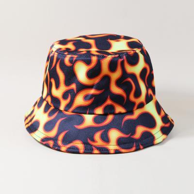 China Picture fashion fire bucket hat hip-hop hat holiday fire flames printed outdoor beach leisure bucket hat for sale