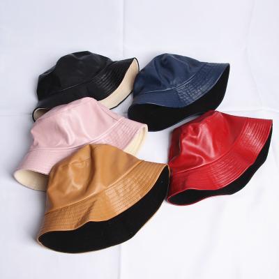 China Wholesale Dishonest Bucket Hat Pu Leather Bucket Hat Reusable Colored Simple Bucket Hat Image Bucket Hat for sale