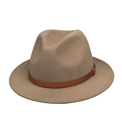 China Retro Plush Wide Brim Soft Hat Belt Buckle Jazz Gentleman Hat Vintage Fedora Wool Hats for sale