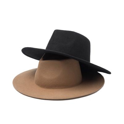 China Wide Brim Faux Wool Top Hat Classic Winter Plush Soft Cowboy Hat Unisex Wool Felt Fedora Black Hat for sale