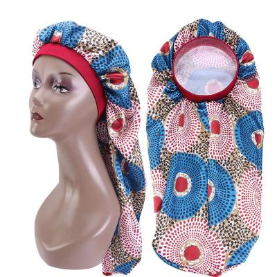 China Multicolor Striped African Printing Nightcap Satin Long Tail Scarf Hair Hoods For Women for sale