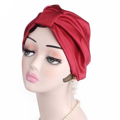 China Elastic Silk Turban Hat Underscarf Beanie Scarf Wrap Cap Muslim Women's Imprisonment Hat Striped for sale