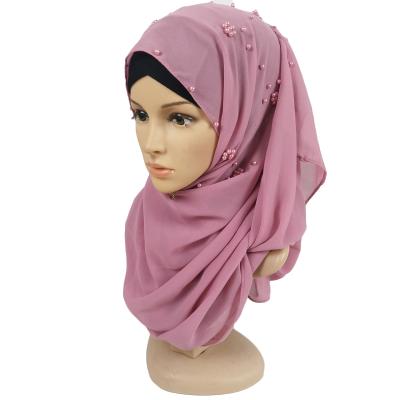 China New Spring High Quality Everyday All-match Comfy Diamond Pearl Monochrome Designer Chiffon Hijab Scarf for sale