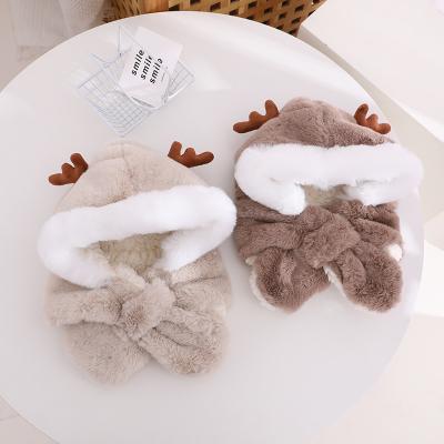 China COMMON Fashion Comfortable Windproof Keep Antlers Plush Baby Winter Warm Cute Hats And Scarf for sale