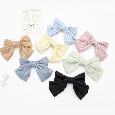 China Head Decration Girls Big Knot Bow Hair Clips Solid Bling Stripe Hair Pins Large Striped Chiffon Bow Hairpin for sale