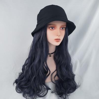 China The Whole Wholesale Gradient Body Wave Wigs Summer Bucket Hat Fisherman Hat Wig Dye Hat With Long Curly Hair for sale