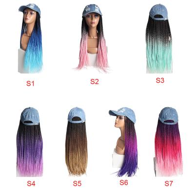 China Natural Body Wave Parting Braided Three Cowboys 3d Long Synthetic Female French Colored Baseball Cap Wig for sale