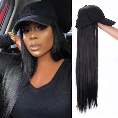 China Wholesale Black Straight Body Wave Chemical Fiber Wig Hair Ladies Long Cap With Conjoined Hair for sale