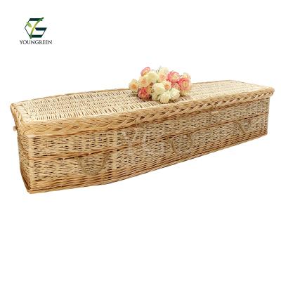 China Eco-friendly Green Sweet Corn Willow Bran Wicker Caskets Caskets For Cremation for sale