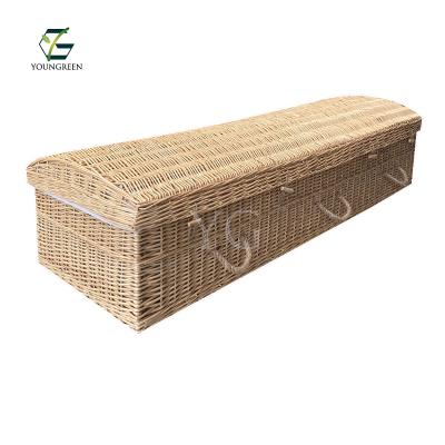 China Eco-Friendly Customized Willow Cremation Burial Green Wicker Burial Coffins for sale