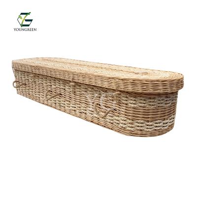 China Adult green funeral supplies wicker casket caskets and corn bran casket for sale