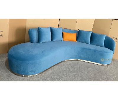 China Whosale Factory Contemporary High End Modern Light Blue Velvet 3 4 Seat Curved Sofa Couches Rounded Corner Comfortable Sofa For Hotel Lobby Room for sale