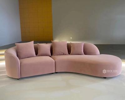 China Modern High End European Modern Velvet Sofa Pink Curved Comfy Couches Rounded Corner Sofa For Living Room Furniture for sale