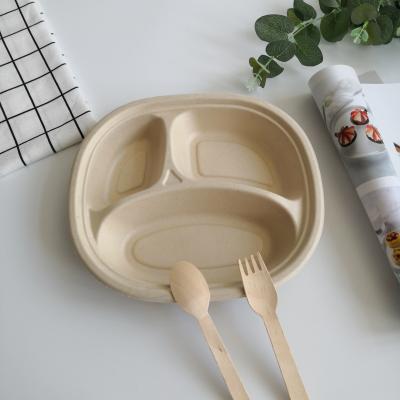 China Disposable Oil-proofing 3 Cell Bento Box Round Lunch Box Environmental Degradable for sale