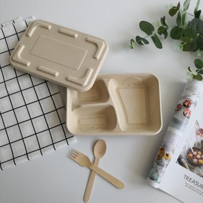 China Disposable Food Container 3 Compartment Bento Lunch Box Biodegradable Wheat Straw Food Tray With Lid for sale