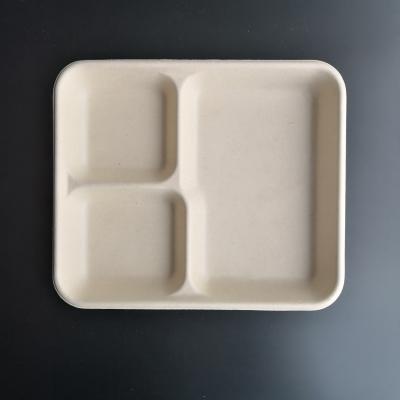 China Oil-proofing Eco-friendly Bagasse 3 Compartment Disposable Food Tray for sale