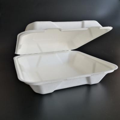 China Oil-proofing Eco Food Packaging Biodegradable Clamshell Take Away Box Bagasse Compostable Boxes for sale