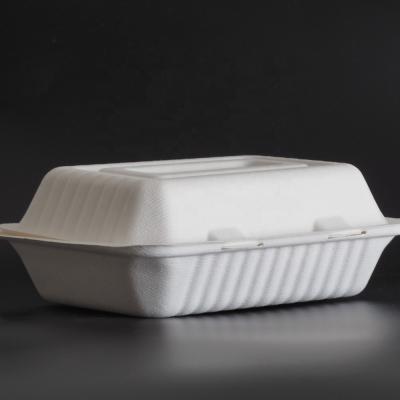 China Biodegradable Disposable Sugar Cane Fiber Pulp Large Oil-proofing Bagasse Lunch Box for sale