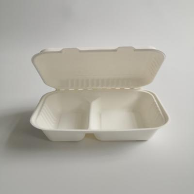 China Biodegradable Oil-proofing Sugar Cane Bagasse 2 Compartment Food Packaging Containers for sale