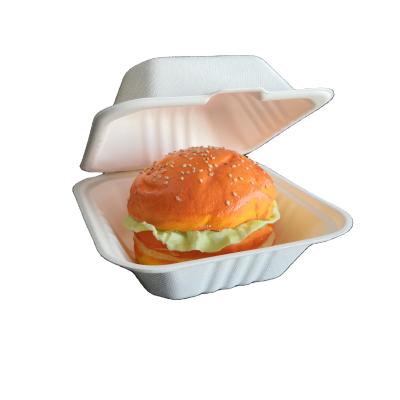 China 5 Inch Disposable Eco-Friendly Biodegradable Bagasse Hamburger Box Container Paper Pulp Sugar Cane Hamburger Box for sale