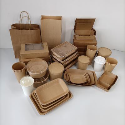 China Disposable Disposable Kraft Paper Bowl with Lid Square Bowls Disposable Kraft Paper Bowl Biodegradable Food Containers for sale