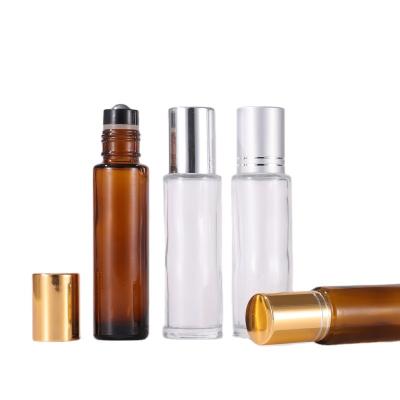 China Cosmetic In Stock Roll 15ml Amber Perfume Glass Roller Bottle On Bottle Sample Test Essential Oil Vials With Roller Metal Ball for sale