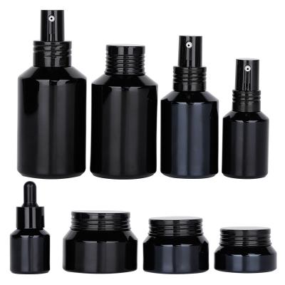 China 120ml 100ml 60ml 30ml 15ml Luxury Empty Black Sloping Shoulder Cosmetics Facial Butter Creams Cosmetic Lotions Glass Jar for sale