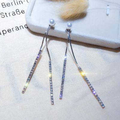 China Romantic Elements Female Earrings Bead Crystal Tassels Long Drop Earrings Shinning for sale