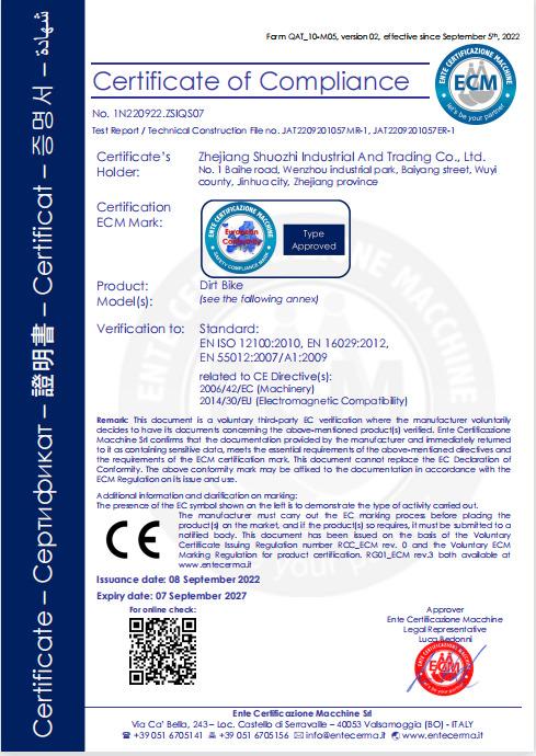 CE - Zhejiang Shuozhi Industrial And Trading Co., Ltd.