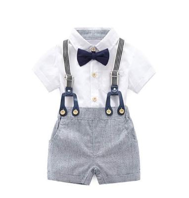 China Breathable Baby Boys Gentleman Suits , Infant Short Sleeve Shirt+Bib Pants+Bow Tie Overalls Clothes Set for sale