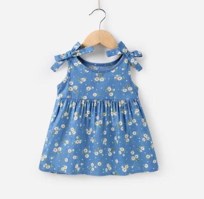 China Overall Breathable Pure Cotton Bowknot Floral Kids Children Summer Newborn Babies Dress for sale