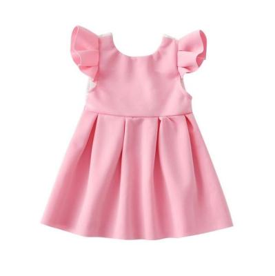 China Breathable Girl's Bow Dress Lace Up Princess Embellished Summer Dress Flying Sleeve Baby Dress for sale