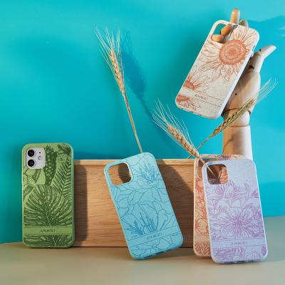 China Compostable Biodegradable Straw Recycle Phone Case Printing Shockproof Eco-Friendly Natural Wheat Phone Case For iPhone 13 12 Pro Max for sale