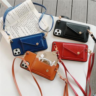 China Wallet Lanyard Cross Body Leather Shockproof Phone Case with Strap for iPhone 13 12 Pro Max for sale