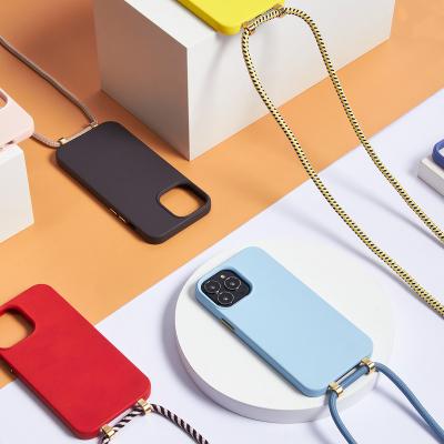 China Shockproof Multi - Colors Detachable Rope Lanyard Silicone Crossbody Mobile Phone Case With Necklace For iPhone 14 13 Pro Max for sale